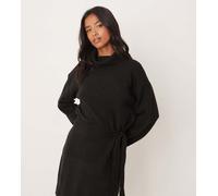 VILA Petite - Vestito corto accollato nero in maglia allacciato in vita 34