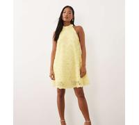Vila Petite - Vestito corto allacciato al collo in jacquard a fiori giallo pastello 46