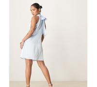 VILA Petite - Vestito corto allacciato al collo in raso blu pastello 46