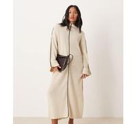 VILA Petite - Vestito lungo accollato in maglia color crema-Bianco 38