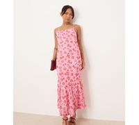 Vila Petite - Vestito lungo con spalline sottili in rete rosa a fiori con scollo squadrato 42