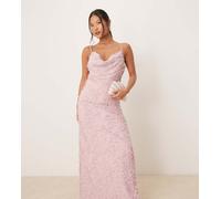 VILA Petite - Vestito lungo con spalline sottili testurizzato rosa con scollo ad anello 42