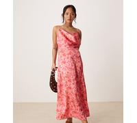 Vila Petite - Vestito lungo in raso rosa con stampa a fiori e spalline sottili 36