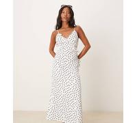 Vila Petite - Vestito sottoveste lungo con dettagli a balze e corpetto bianco e nero a pois 42