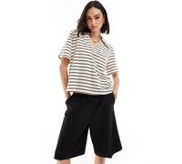 Vila - Polo in maglia color crema a righe nere-Multicolore L