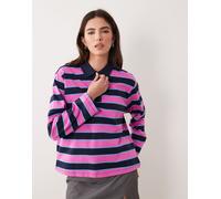 VILA - Polo oversize stile rugby rosa e blu navy a righe-Multicolore 2XL