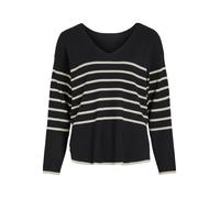 Vila Viostria V-Neck L/S Rev Top-Noos Maglione Lavorato a Maglia, Black Beauty/Stripes:Feather Grey, XL Donna