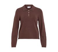 Vila polo in maglia a maniche lunghe con bottoni perlati color marrone cioccolato 2XL