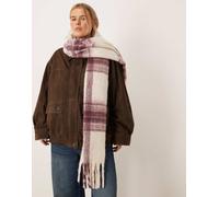 VILA - Sciarpa morbidissima a quadri color bordeaux e crema con frange-Rosso One Size