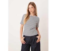 Vila - T-shirt a maniche corte a costine blu navy e bianca a righe 2XL
