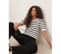VILA - T-shirt a maniche corte in maglia bianca a righe nere-Bianco L
