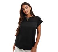 Vila - T-shirt con dettaglio in rete e maniche con risvolto nera-Nero 44