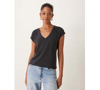 Vila - T-shirt con scollo a V in tessuto fluido nera-Nero 2XL