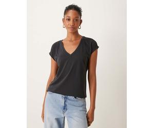 Vila - T-shirt con scollo a V in tessuto fluido nera-Nero 2XL