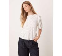 Vila - T-shirt in pizzo sangallo bianca con maniche a sbuffo-Bianco XS