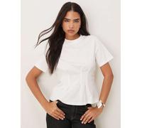 VILA - T-shirt strutturata bianca stretta in vita-Bianco L