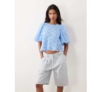 VILA - Top a maniche corte in jacquard a fiori azzurro-Blu 38