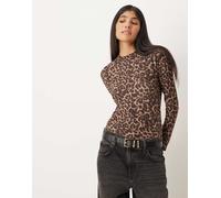 VILA - Top a maniche lunghe accollato con stampa leopardata-Neutro XL