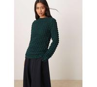 VILA - Top a maniche lunghe verde scuro testurizzato a bolle M