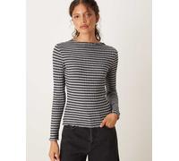 Vila - Top accollato rigato nero e grigio a coste XL