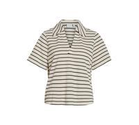 Vila - Polo in maglia color crema a righe nere-Multicolore XL