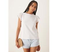 Vila - Top bianco in jersey con manica con volant di pizzo 2XL