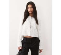 VILA - Top in jacquard bianco a fiori con fermaglio sul davanti 38