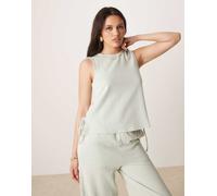 Vila - Top senza maniche con laccetti laterali verdi e crema a righe testurizzate in coordinato-Verde XS