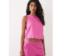 VILA - Top senza maniche in cotone rosa acceso con finiture smerlate in coordinato 40