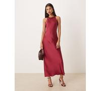 VILA - Vestito al polpaccio in raso bordeaux con scollo a vogatore-Rosso 44