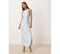 VILA - Vestito al polpaccio in raso color azzurro con scollo a vogatore-Blu 38