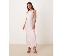 VILA - Vestito al polpaccio in raso color fiore di ciliegio con scollo a vogatore-Rosa 44