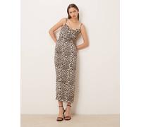 Vila - Vestito canottiera lungo con scollo ad anello in raso leopardato-Multicolore 42