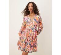 Vila - Vestito corto a balze con stampa a fiori multicolore 40