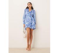 Vila - Vestito corto a balze con stampa zebrata blu 42