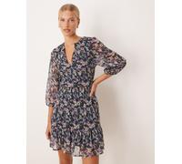 Vila - Vestito corto a portafoglio con stampa a fiori su base scura-Blu navy 46