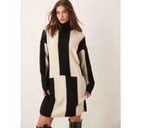 Vila - Vestito corto accollato in maglia con stampa astratta-Nero S