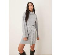 VILA - Vestito corto accollato tonalità grigio chiaro mélange in maglia allacciato in vita XL