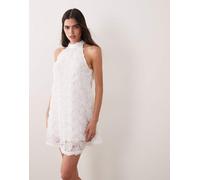 Vila - Vestito corto allacciato al collo in jacquard a fiori bianco 38