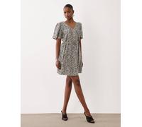 VILA - Vestito corto allacciato in vita a pois color panna e nero 34