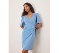 Vila - Vestito corto blu beato in jersey a portafoglio con allacciatura laterale M