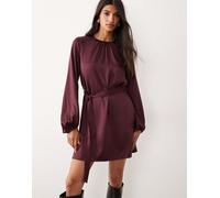 VILA - Vestito corto bordeaux in raso allacciato in vita con maniche a palloncino-Rosso 40