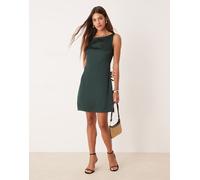 VILA - Vestito corto in raso verde scuro con scollo a barchetta 40