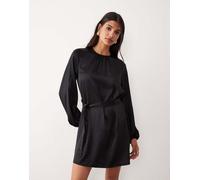 VILA - Vestito corto nero in raso allacciato in vita con maniche a palloncino 40