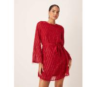 Vila - Vestito corto soffice allacciato in vita rosso testurizzato 38