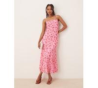 VILA - Vestito lungo a canottiera rosa con stampa a fiori e scollo quadrato S