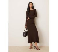 Vila - Vestito lungo a maniche lunghe in maglia marrone caffè a coste 2XL