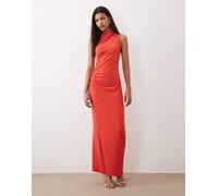 Vila - Vestito lungo accollato arricciato rosso ibisco M
