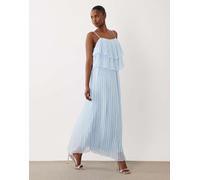 Vila - Vestito lungo azzurro a strati e a pieghe con spalline sottili e volant-Blu 40