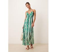 Vila - Vestito lungo con spalline incrociate dietro verde tie-dye 38